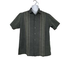 Van Heusen Mens Short Sleeve Button-Up Shirt L/G 16-16.5 Gray Striped